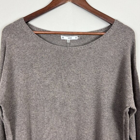 Sioni Tunic Sweater Womens Small Brown Cashmere Wool Blend Knit Layered Lace Hem - Picture 3 of 10